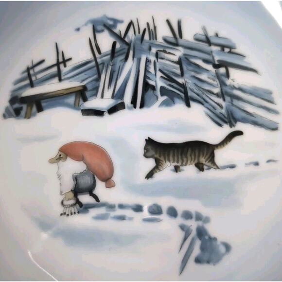 Bing & Grondahl B&G Harald Wiberg Tomten Plate 3503/616 Cat Gnome Snow Denmark - Picture 2 of 5